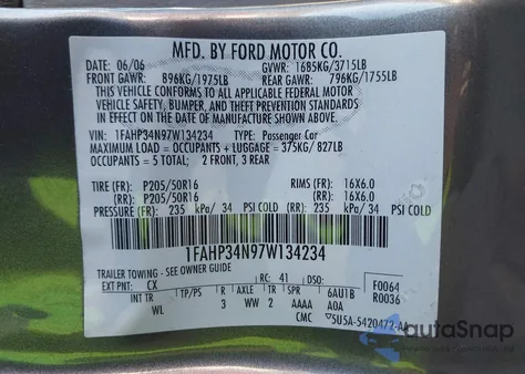 2007 Ford Focus S/Se/Ses z USA, uszkodzony, nr VIN 1FAHP34N97W134234